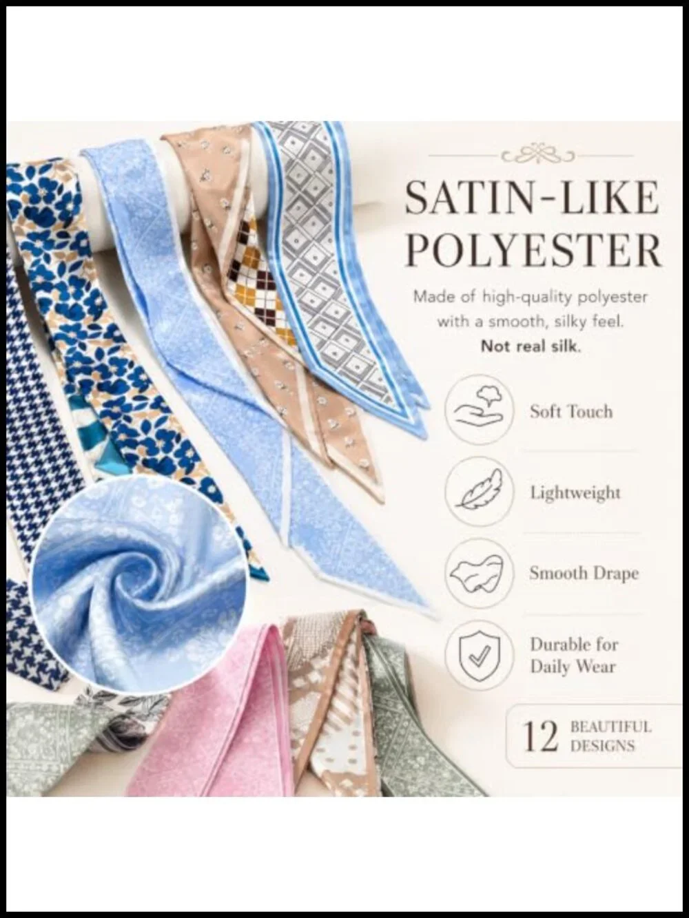 24 Pcs Multifunctional Silk-Like Fashion Scarves for Women, Neck Scarf, Hair